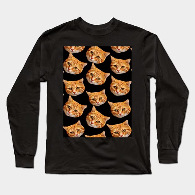 1980s Kawaii cute black and orange kitty tabby cat Long Sleeve T-Shirt by Tina